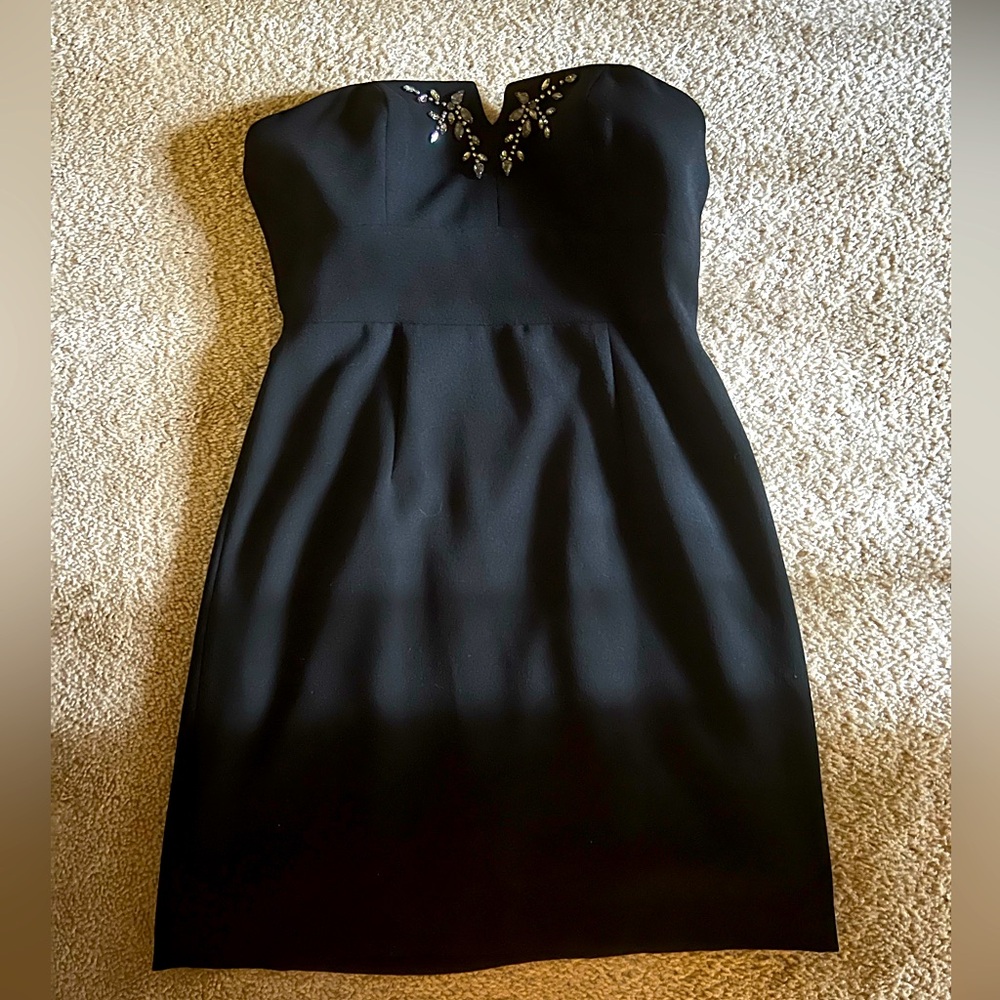 Women’s size 4 Max and Cleo black strapless dress with embellishment on chest